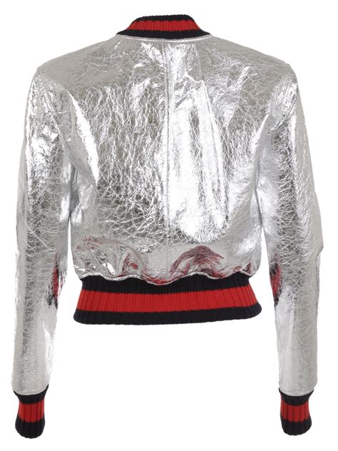 gucci silver leather jacket|gucci bomber jacket men's.